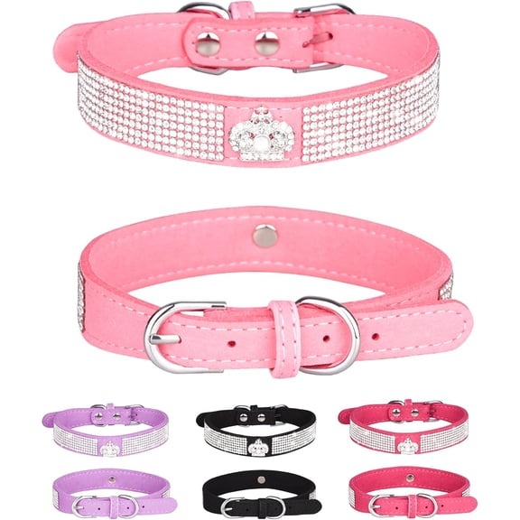 1 Pcs Bling Dog Collar for Small Medium Large Dogs, Crown Rhinestone Dog Collars for Girl and boy Dog, Diamond Puppy Collars, Adjustable Leather Suede Cat Collar