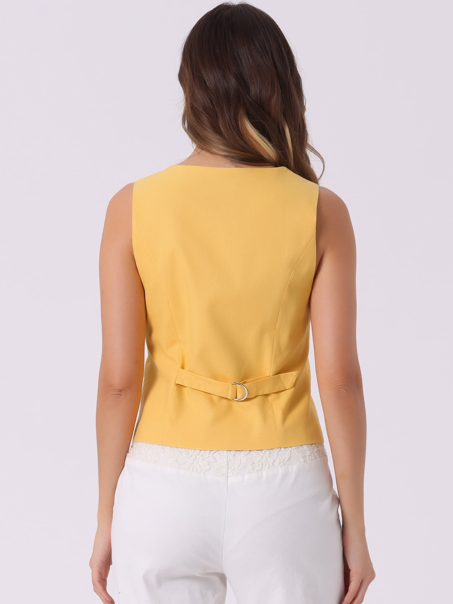 DARING DIVA Women's Button Down Sleeveless V Neck Crop Top Summer Vest S Yellow