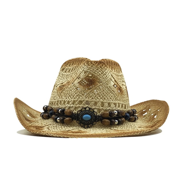 Qarigey Sombrero de vaquero occidental clásico con ala ancha para protección solar Sombreros estilo occidental de moda Sombreros camello
