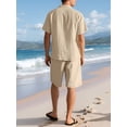 thumbnail image 6 of Men's Linen Blend Short Sleeve Shirt & Shorts Set, Casual Summer 2 Piece Outfit Khaki XXL, 6 of 9