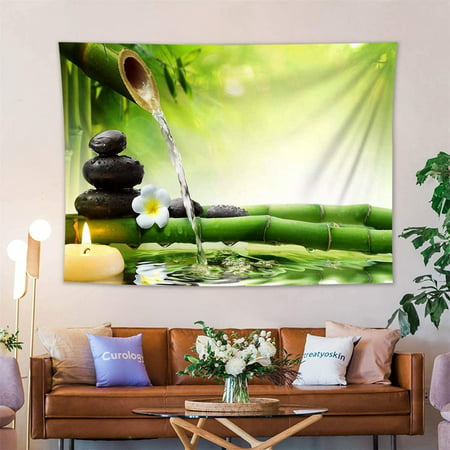 Fortunenine Japanese Zen Spa Tapestry Fresh Green Bamboo With Stone Candles Water Lily Wall Decor Blanket For Bedroom Living Studio Room Dorm 60wx80l Canada - Zen Spa Wall Art
