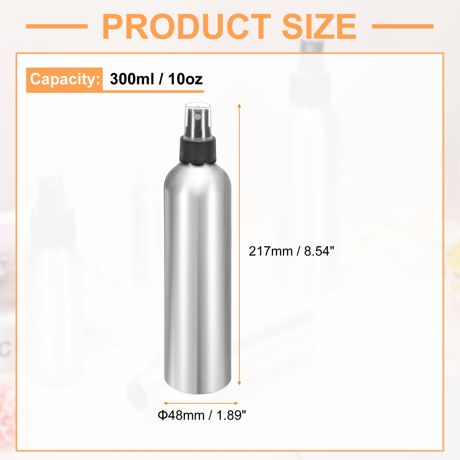 Uxcell 5pcs Aluminum Fine Mist Spray Bottles 300ml/10oz Metal Small Liquid Alcohol Refillable Travel Container with Black Plastic Nozzle Cap for Perfume Skincare Cosmetic Storage Bottle