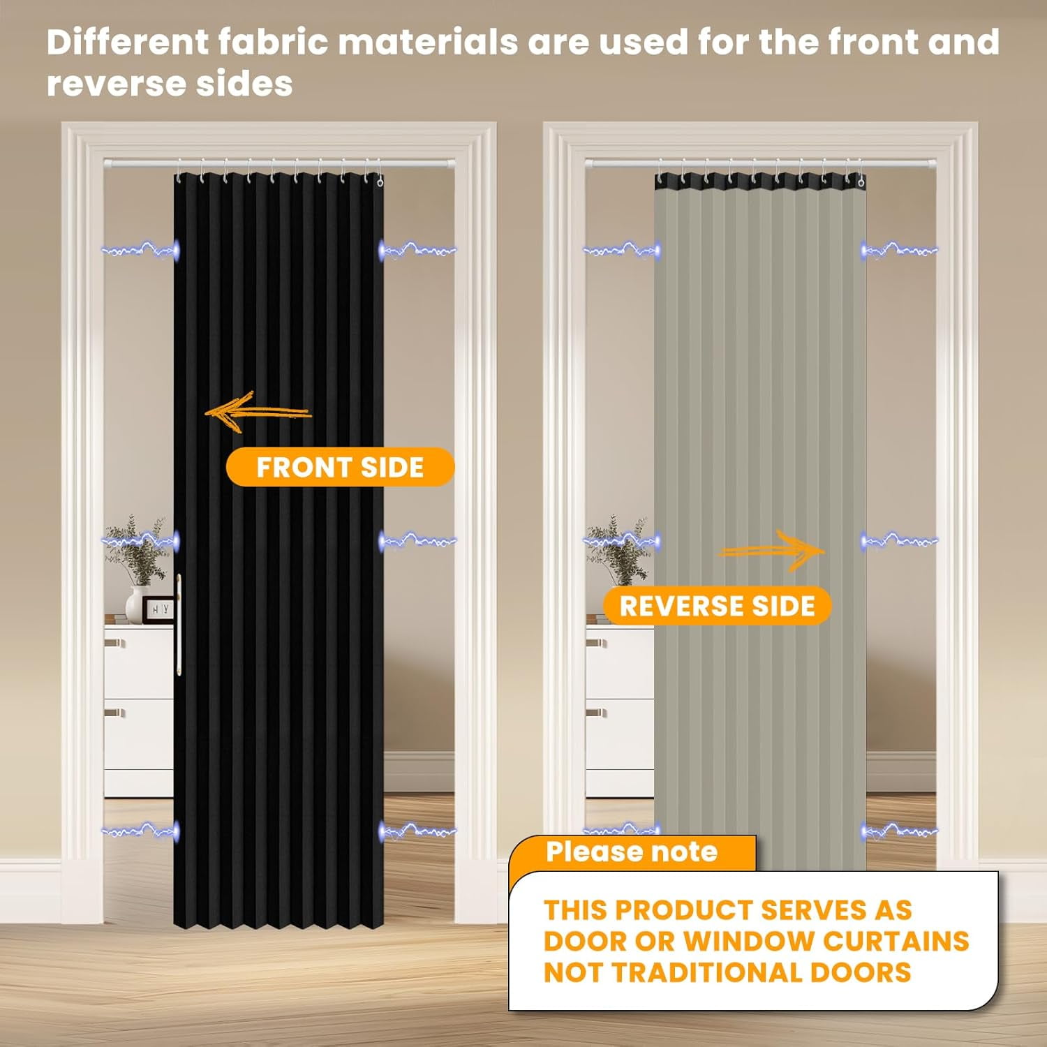 100% Blackout Magnetic Door Curtain Accordion Doors Interior Closet Door Curtain Invisible Applicable Bedroom Room Living Room Doorway (Black 42" W x 78" L) 1 Panel