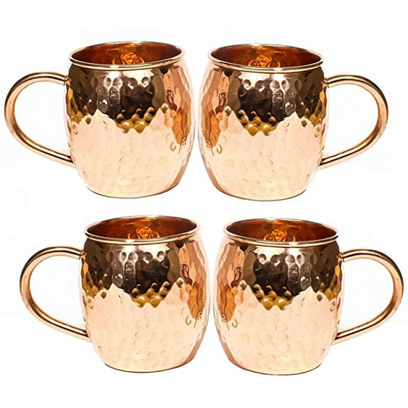 Hammered Copper Barrel Mug for Moscow Mules Size 16 Oz Set Of-4