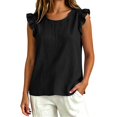 thumbnail image 6 of Women's Cotton Linen Ruffle Sleeve Tank Tops Summer Casual Round Neck Sleeveless Blouse (S,Black), 6 of 9