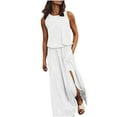 thumbnail image 2 of Pejock Women Summer Bohemian Solid Fork Opening Dress Casual Sleeveless Belt A-Line Maxi Dress Pleated Hem Swing Sun Dress Plus Size Dress White 3XL (US Size: 14), 2 of 4