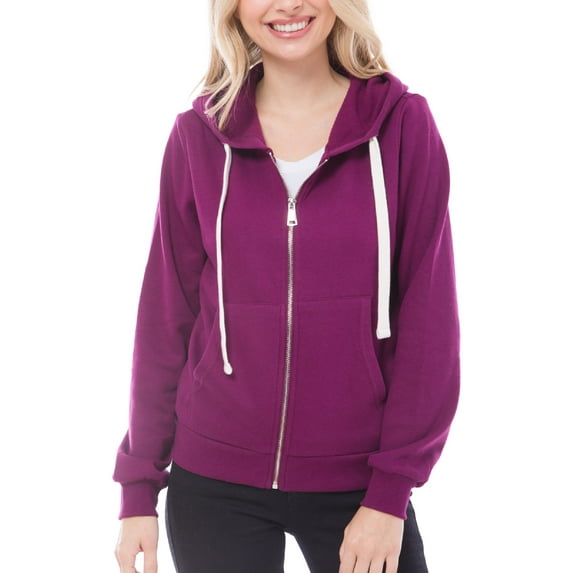 Made by Olivia Women's Solid Basic Long Sleeve Zip Up Fleece Jacket