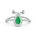 thumbnail image 2 of ANGARA Natural Floating Pear-Shaped Emerald Bolo Ring with Halo in 14K White Gold for Women (Size-6x4mm) | May Birthstone, Birthday, Anniversary, Jewelry Gift for Women | Natural Emerald Ring, 2 of 8