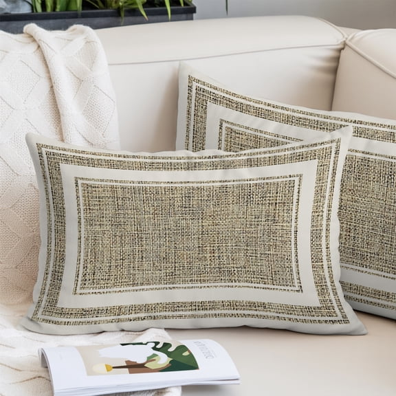 Beige Rustic Body Pillow Cover, Pillowcase Protectors with Zipper, Breathable Decorative Throw Pillow Case Cover, Farmhouse Neutral Striped Linen Texture Pillow Shams for Couch Sofa 24x36Inch