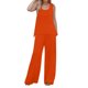thumbnail image 1 of Conjunto de 2 piezas para mujer: chaleco sin mangas y pantalones anchos, estilo boho informal, color liso, mezcla de poliéster y spandex, 1 of 5