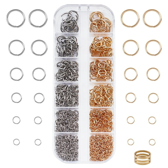 1Set 304 Stainless Steel Jump Rings Open Jump Rings Golden & Stainless Steel Color 931pcs/set