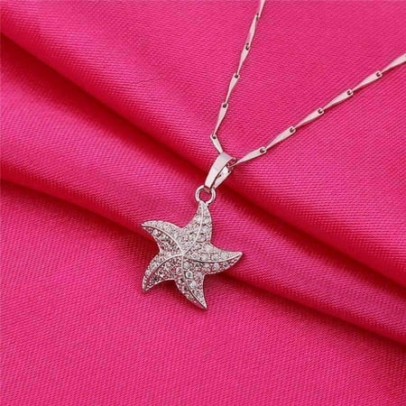 09 Pendants Mini Pendant - ON SALE - Mini Dancing Micro Pave Starfish Pendant Necklace White Gold Plated
