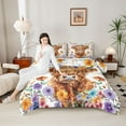 thumbnail image 4 of Castle Fairy Adults Female Men Highland Bull Full Size Comforter Sets 3-Piece,Colorful Floral Flowers Bedding Comforter Set,Farmhouse Animal Lightweight Bedding Sets,Ultra Soft Home Decor,Reversible, 4 of 8