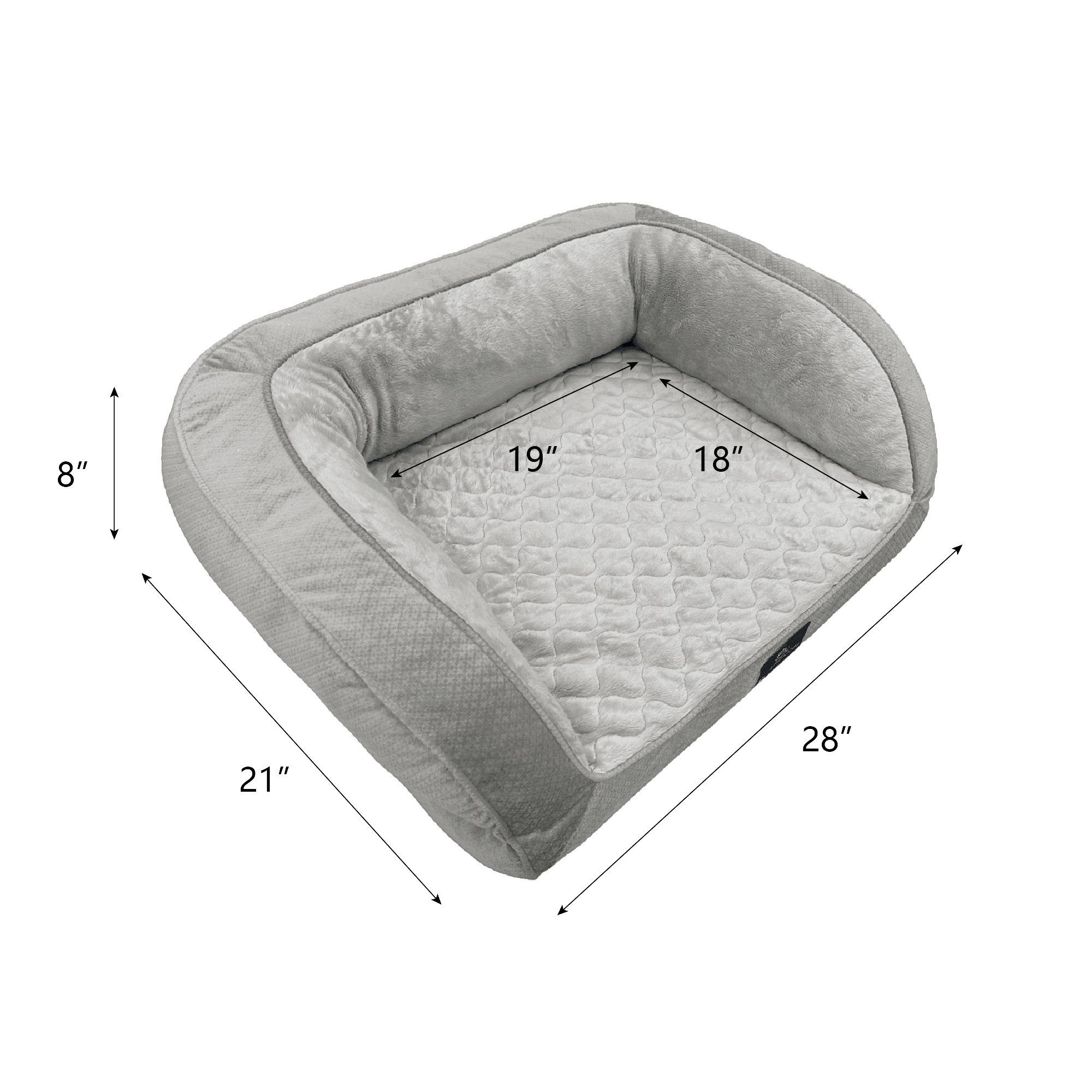 Serta Quilted Orthopedic Bolster Couch Cat & Dog Bed, Gray, Small