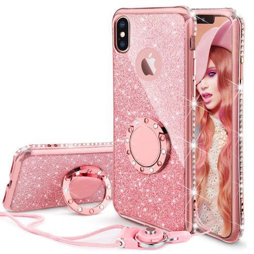 Iphone X Case Glitter Cute Phone Case Girls With Kickstand Bling Diamond Rhinestone Bumper Ring Stand Protective Pink Iphone X Case For Girl Women Rose Gold Walmart Com