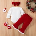 thumbnail image 4 of URMAGIC Infant Baby Girl Christmas Clothes Newborn Long Sleeves Pullover Santa Claus Print Rompers Red Bell Bottoms Headband 3Pcs Fall Winter Outfits, 4 of 11