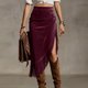 thumbnail image 2 of Falda de Franja para Mujeres de Cintura Alta Bodycon Midi Asimétrica Split Western Style, 2 of 9