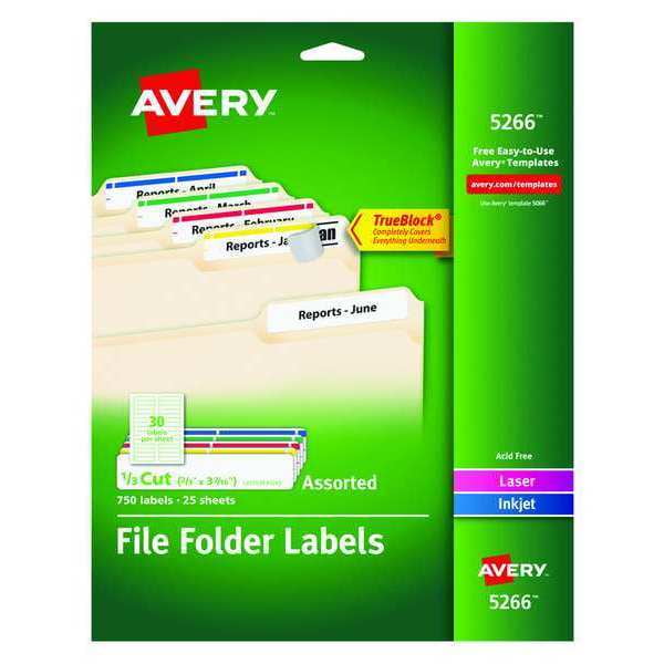 1PK Avery® File Folder Labels in Assorted Colors for Laser and Inkjet Printers 5266, 2/3