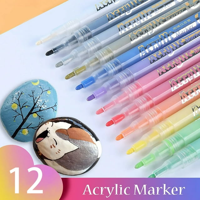 yeacher Giorgione 12-Color Acrylic Paint Marker Set, 1mm Fine Tip, Quick-Dry Waterproof Metal Markers for Doodling and Art Projects