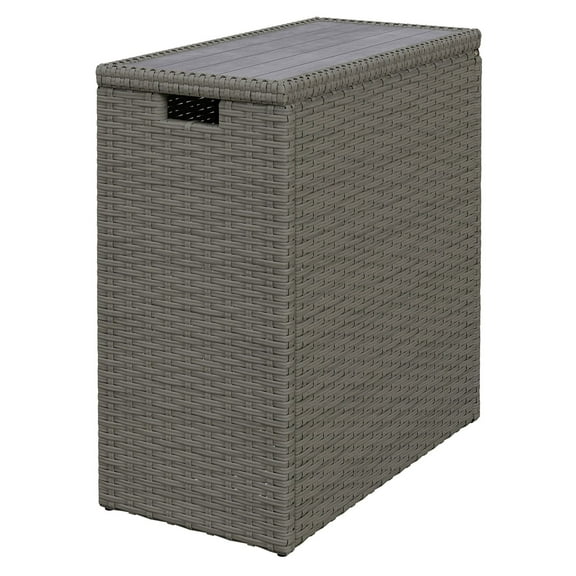 17-Gallon Deck Box Outdoor, Wicker Patio Storage Cabinet with Acacia Wood Top, Gray