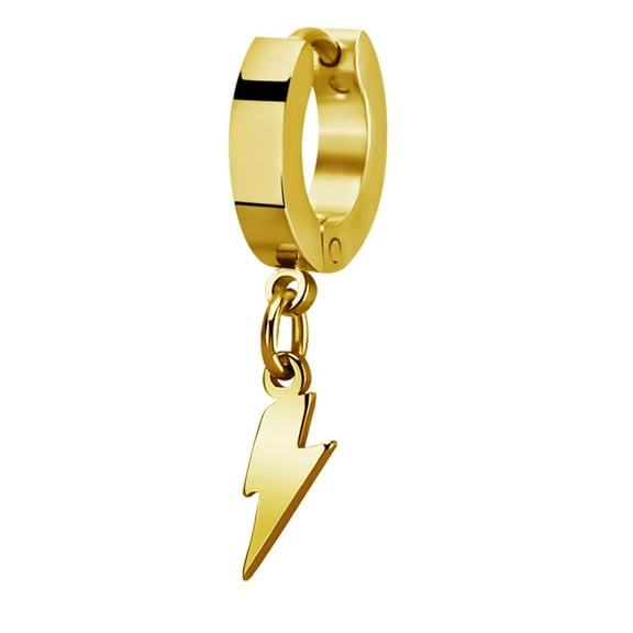 iJewelry2 Dangle Lightning Thunder Gold-Tone Stainless Steel Huggie Hoop Unisex Earring