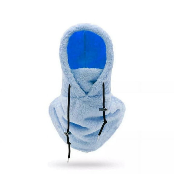 Thickened Sherpa Hood Ski Mask Plush Winter Cycling Cap for Outdoor Sports-Lake Blue