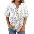 thumbnail image 4 of Your-Sty Button V Neck T Shirts for Women Rolled Short Sleeve Loose Fit Casual Summer Tops Tee Shirts, 4 of 6