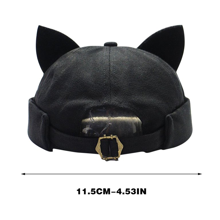 Retro Brimless Docker Hat Beanie with Cat Ears for Men Women Cat Ear Docker Cap Brimless Hats Beanie for Women Men Skull  main image 4