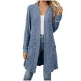 thumbnail image 2 of Womens Long Cardigans Cable Knitted Open Front Oversized Hooded Outerwear Sweater Coat Ndbuld Women's Fashion Brushed Stripe Long Sleeve Women's Cardigan Coat Gift for Adults Blue S, 2 of 8