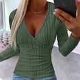 thumbnail image 2 of Kamentoy Women Long Sleeve V Neck Sweater Soft Slim Fit Casual Wrap Top, Ribbed Knit T Shirts, Business Casual Clothes, Fall Going Out Tops, 2 of 6