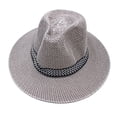 thumbnail image 5 of Men Unisex Summer Beach Straw Sun Hat Ethnic Vintage Extra Large Wide Brim Jazz Bucket Cap Hollow Out Twill Knitted Ribbon Beachwear 4 Colors, 5 of 12