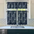 thumbnail image 3 of Kitchen Curtains 36 Inch Short - 3 Panel Set, Nautical Anchor Lighthouse Coastal Design, Rod Pocket Window Curtain for Beach House, Marine Ocean Wave Pattern, Easy Wash, 3 of 6