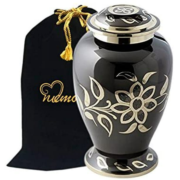 MEMORIALS 4U Black & Gold Floral Cremation Urn Florentine Urn Adult