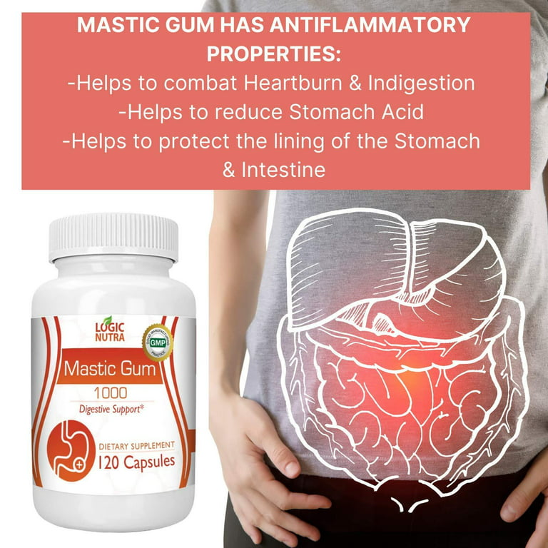 Mastic Gum 1000 mg 120 Vegetarian Capsules by Logic Nutra - Supports Gastrointestinal Health, Digestive System, Immune and Oral Wellness Pylori Plex