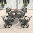 thumbnail image 2 of Hzzkey 5-Piece Outdoor Cast Aluminum Patio Dining Set with Round Table, 4 Swivel Chairs, Brown Cushions, 2 of 10