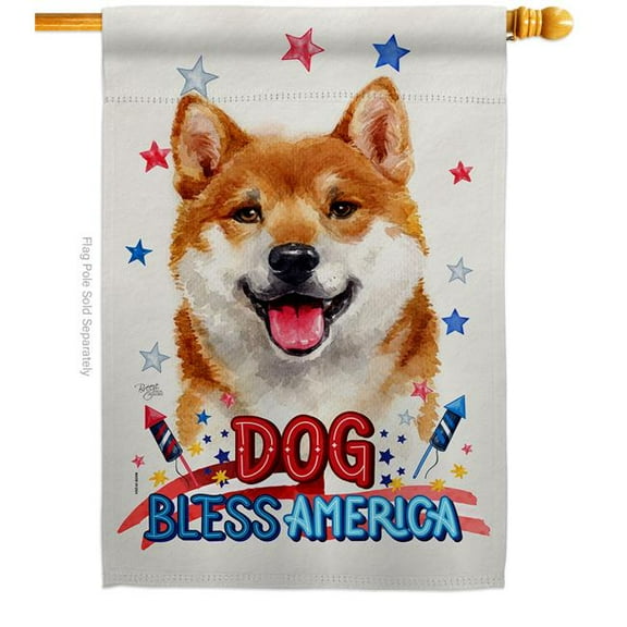 Breeze Decor H120181-BO Patriotic Shiba Inu Animals Dog 28 x 40 in. Double-Sided Decorative Vertical House Flag for Decoration Banner Garden Yard Gift