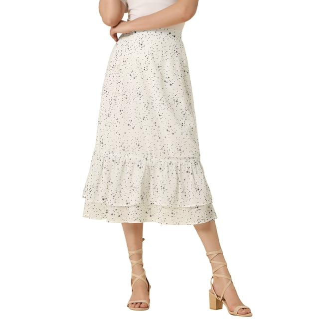 Faldas de gasa para mujer Inspire Chic, con cintura elástica, volantes, en capas, florales y fluidas, midi, M, Estrella Blanca