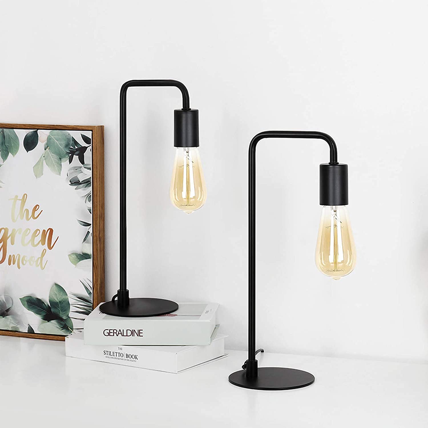 Oumilen Black Modern Table Lamp Industrial Bedside Lamps Set of 2
