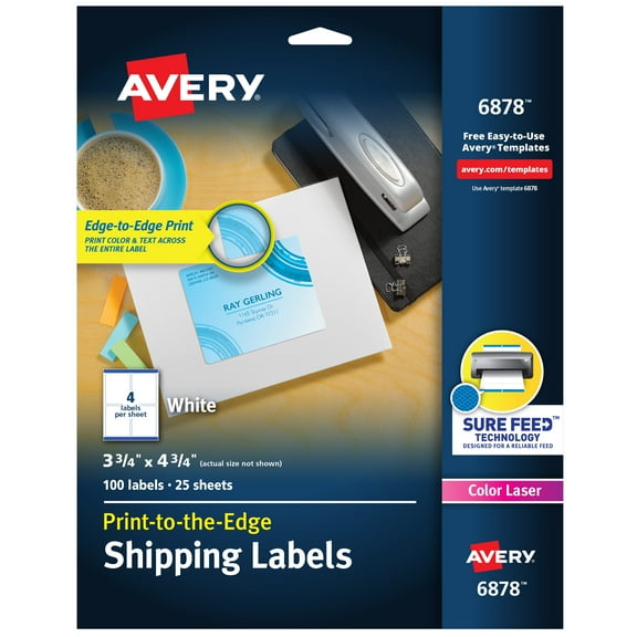 Avery Shipping Labels, Sure Feed, 3-3/4" x 4-3/4", 100 Labels (6878)