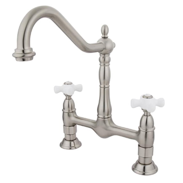 Kingston Brass KS1178PX 8 Inch Center Deck Mount Kitchen Faucet - Satin Nickel