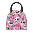 thumbnail image 3 of YFYANG Portable Waterproof Insulated Lunch Bag, Pink Cute Skull Pattern Reusable Cooler Bag / Picnic Bag for Adults Teens, 3 of 9