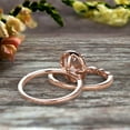 thumbnail image 2 of Milgrain 2.50 Carat 8x6mm Oval Cut Morganite Wedding Set Bridal Ring On 10k Rose Gold Halo Art Deco Stacking Matching Band Glaring Shining Startling Staggering, 2 of 5
