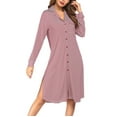 thumbnail image 5 of QUNYINEY Womens Dress Long Sleeve Casual Striped Shirt Dress Split Hem Button Collared Mini Dresses, 5 of 6