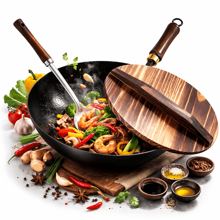 Japanese Cast Iron Wok Pan, Uncoated Thick Iron Pot, Hand-Forged Non-Stick Irons Pan for Cooking