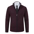 thumbnail image 2 of Men's Loose Casual Knit Stand Collar Zipper Pullover Long Sleeve Shirt for Fall Winter Daily Wear Christmas Gift,Wine,S, 2 of 5