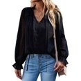 thumbnail image 2 of Women'S Casual Blouse - Dot Summer Shirts Elegent V Neck Long Sleeve Loose Dressy Office Tops Black XL, 2 of 9
