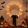 thumbnail image 4 of 16'' Light Up Gauze Ghost Wreath Warm LED Halloween Front Door Hanging Ornament Neutral Cottagecore Farmhouse Porch Wall Decor, Glowing White Ghost Ribbon Wreath for Party Wall Porch Decoration, 4 of 13