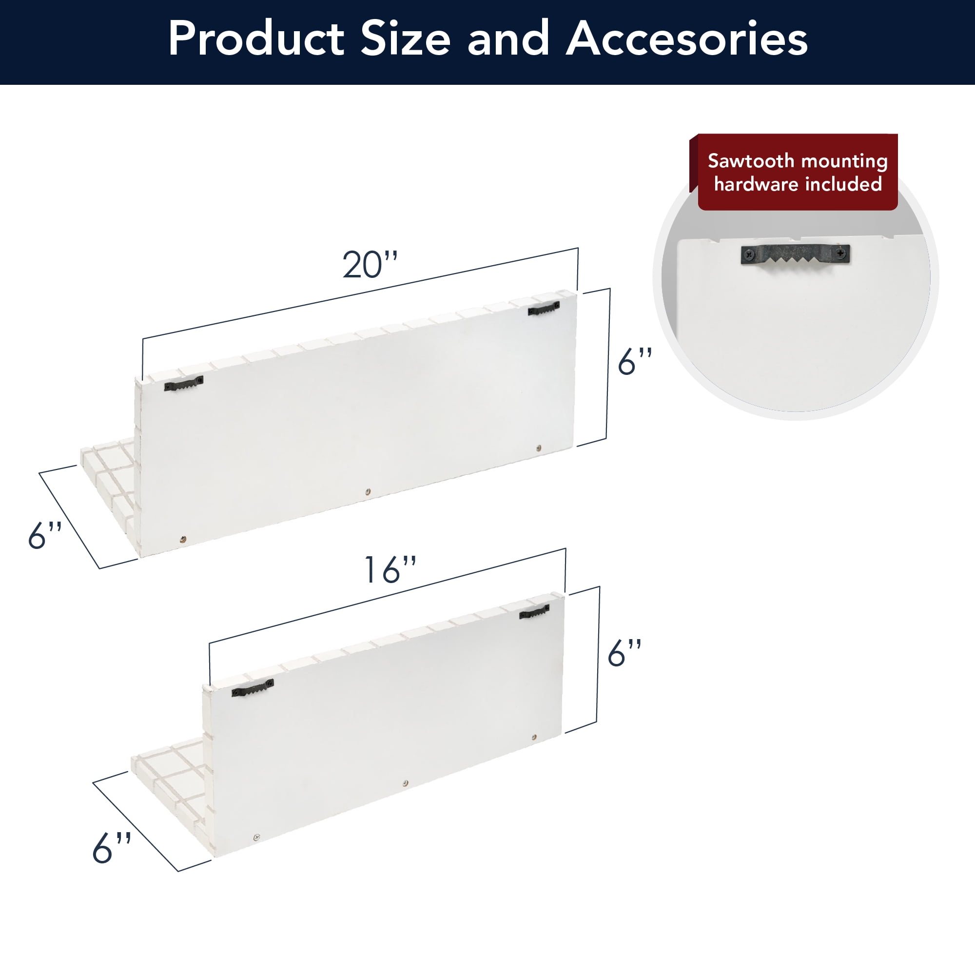 American Art Decor 2pc Stylish Retro Wavey Tile Floating Shelves for Wall & Storage - White