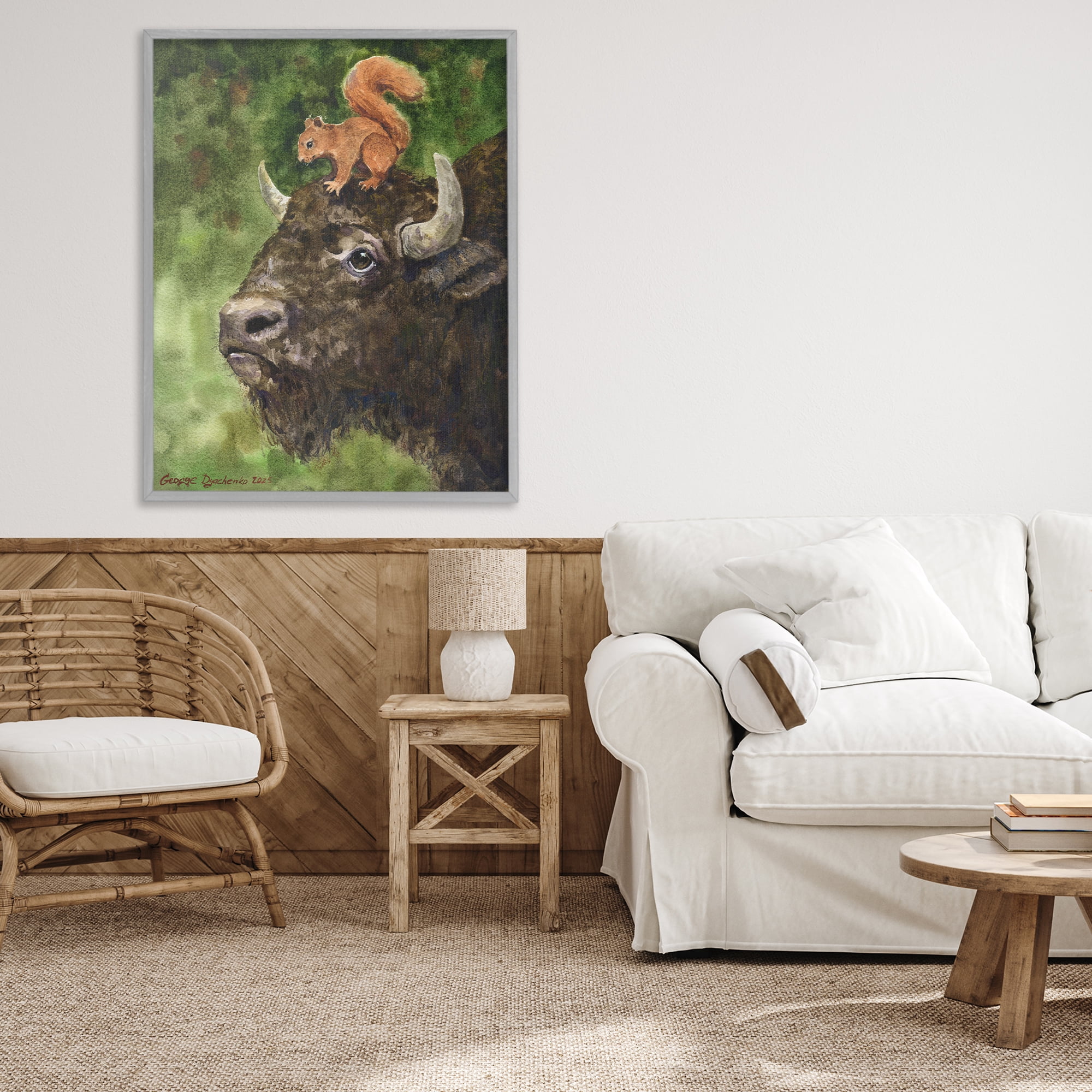 Stupell Industries Bison & Squirrel Duo Gray Framed Giclee Art, design by George Dyachenko