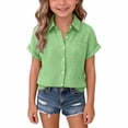 thumbnail image 2 of Dwellite Girls Button Down Shirts Summer Short Sleeve Dress Shirts School Uniform Blouse 3-15 Years Green 140, 2 of 7